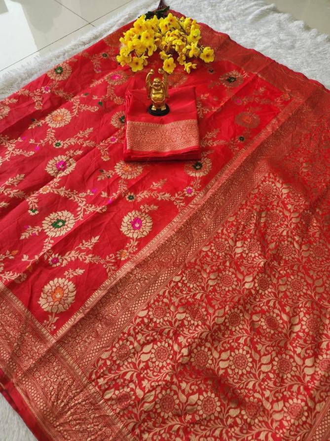 SF 453 Organic Banarasi Lichi Silk Party Wear Sarees Wholesale Shop In Surat